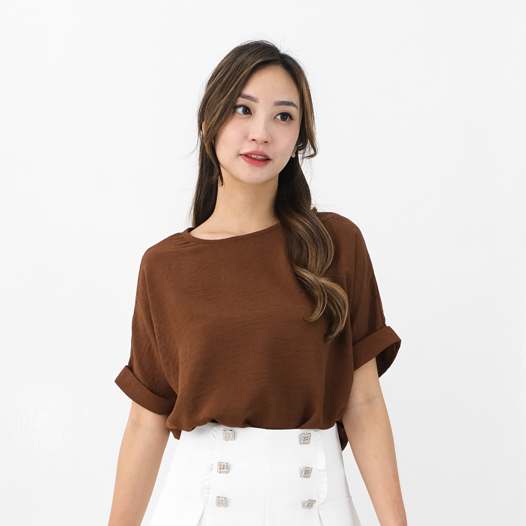 Jual SAGI - Savina Korean Loose Blouse | Atasan Kaos Rapi Casual Formal ...