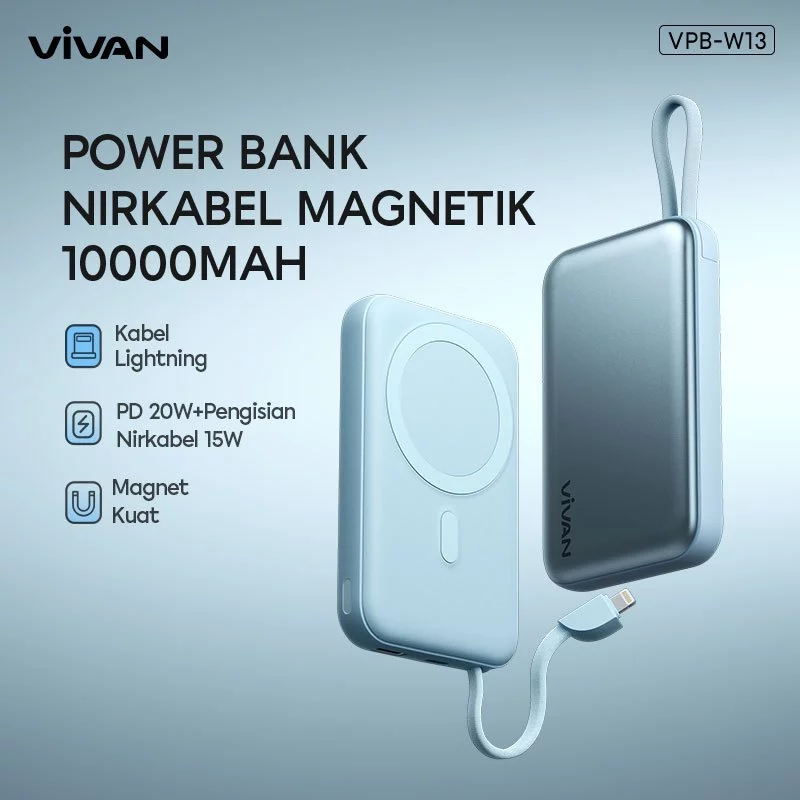 VIVAN Wireless Powerbank 10000mAh VPB-W13 Magnetik Magsafe Fast Charge 20W PD Fast Charging Garansi 18 Bulan