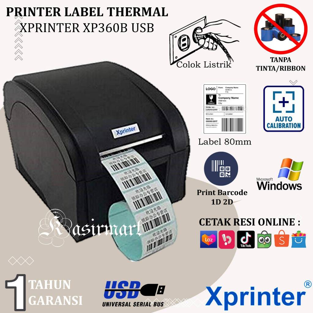 Jual Printer Barcode Label Thermal 80mm Xprinter XP360B XP-360B XP 360B ...
