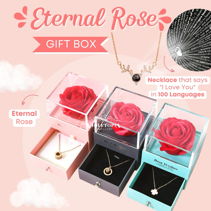 Jual VIOLETOPIA Eternal Rose Gift Box / Kotak Perhiasan Kado Kalung Cincin Lamaran Mawar