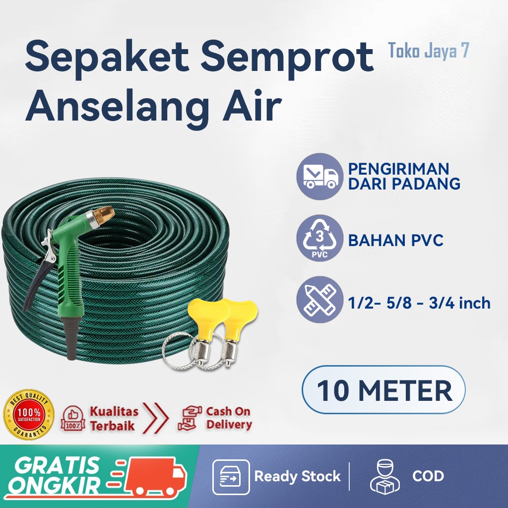 Jual Sepaket Semprotan Selang Air Hose Nozzle Meter Hijau Anti Lumut Inch