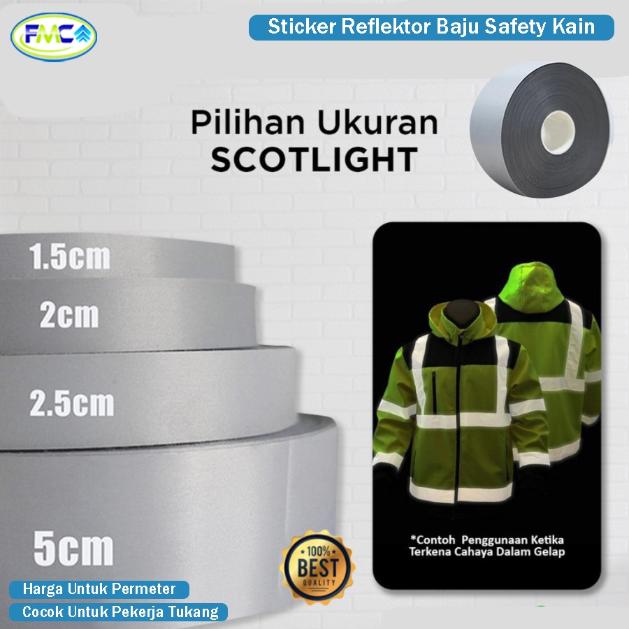 Jual Sticker Reflektor Baju Safety Kain Reflektif Jaket Rompi Nyala Terang Sticker Baju Safety