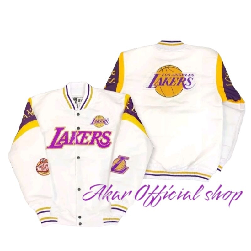 Jual Jaket Varsity Baseball Oversize Full Bordir Bomber Jacket Lakers 