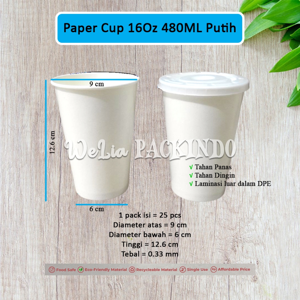 Jual Paper Cup 16Oz Motif Putih / Gelas Kertas 16 Oz 480ML / Gelas Kopi ...