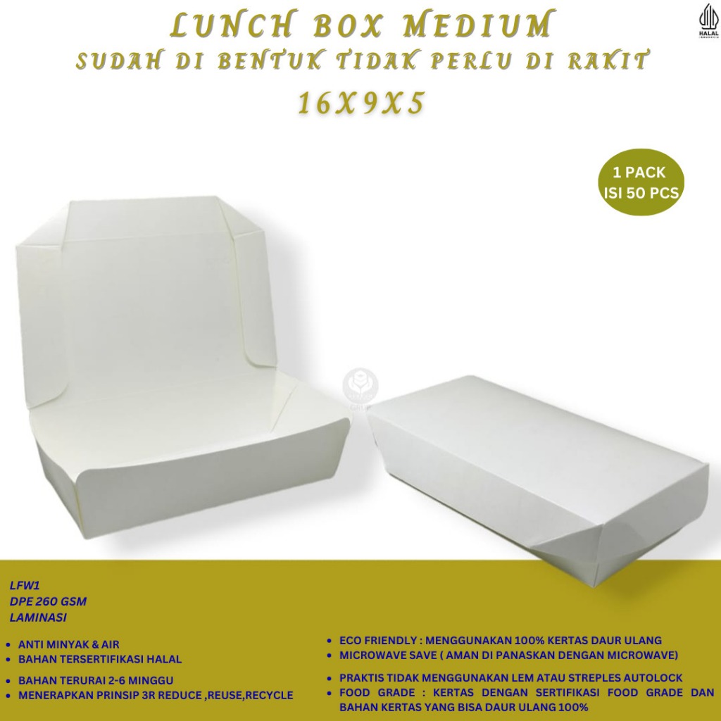 Jual Paper Lunch Box Medium SPE 265 Gsm 16X9X5 (LFW1-Isi 50 pcs ...
