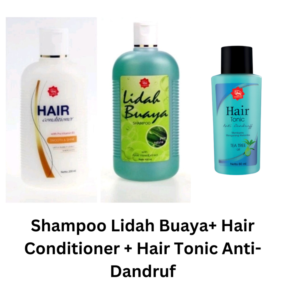 VIVA Paket Rambut Anti Dandruff / Ketombe 3in1 2in1 Viva Sampo LIDAH BUAYA with Extract Aloe Vera 400 ml (HIJAU) + VIVA Hair Conditioner + Hair Tonic Anti Dandruff