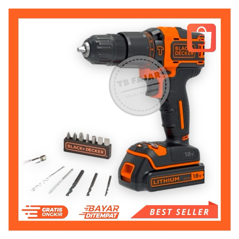 Jual Black Decker Mesin Bor Tembok Cordless BDCHD18K Hammer Drill 2 ...