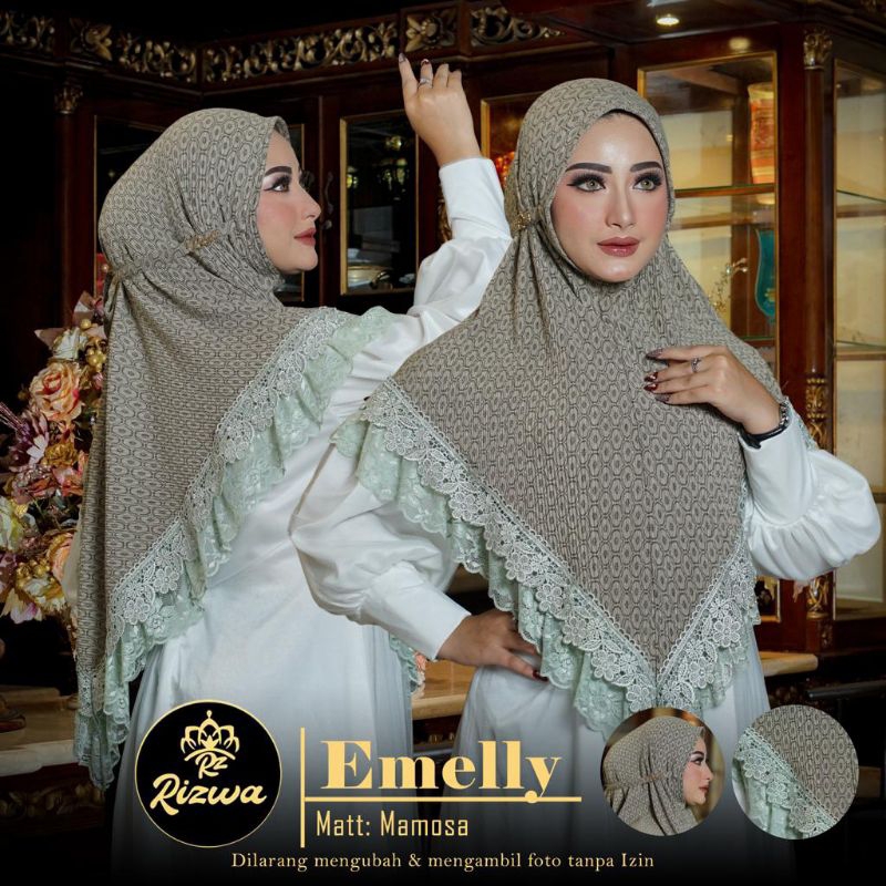 Jual Jilbab instan Emelly bergo non pet renda susun mewah by rizwa ...
