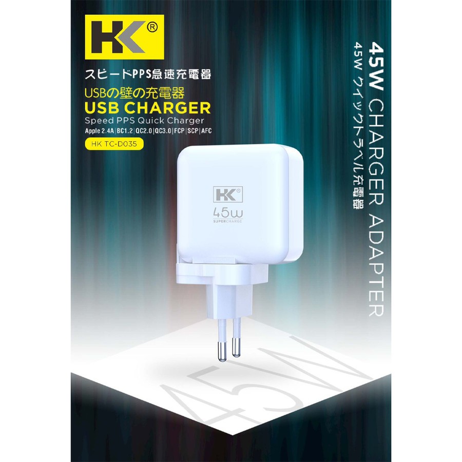 Jual Original HK D035 Adapter Super Fast Charger 45W Dual Port PD & USB ...