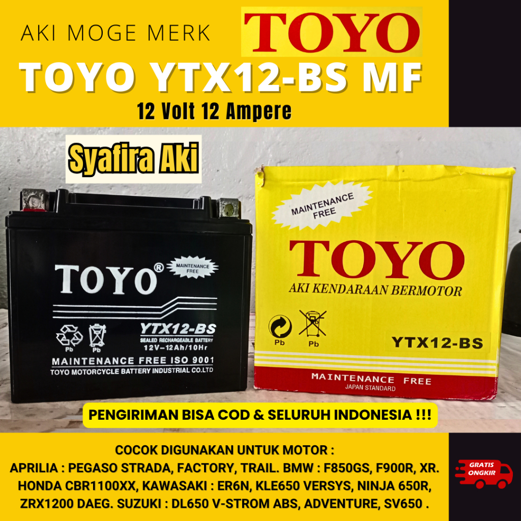 AKI MOTOR GEDE MOGE TOYO YTX12-BS MF