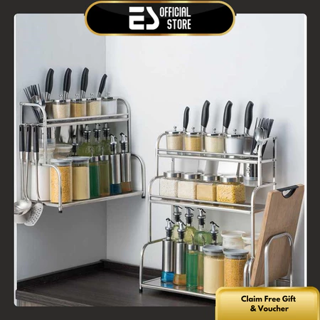 ES Rak Bumbu Dapur Serbaguna 3 Susun Stainless yang kokoh