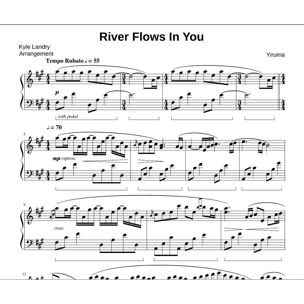 Jual Musik Partitur Not Balok Judul River Flows In You Yiruma ...