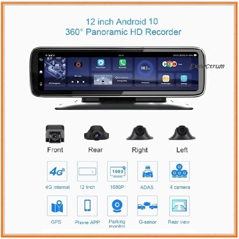Jual CAR DVR / Dashcam mobil 12 Inchi Ondash, Android System, 4 Camera ...