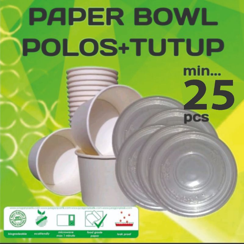 Jual Paper Cup Bowl Polos Putih Plus Tutup isi 25 pcs Mangkok Kertas ...