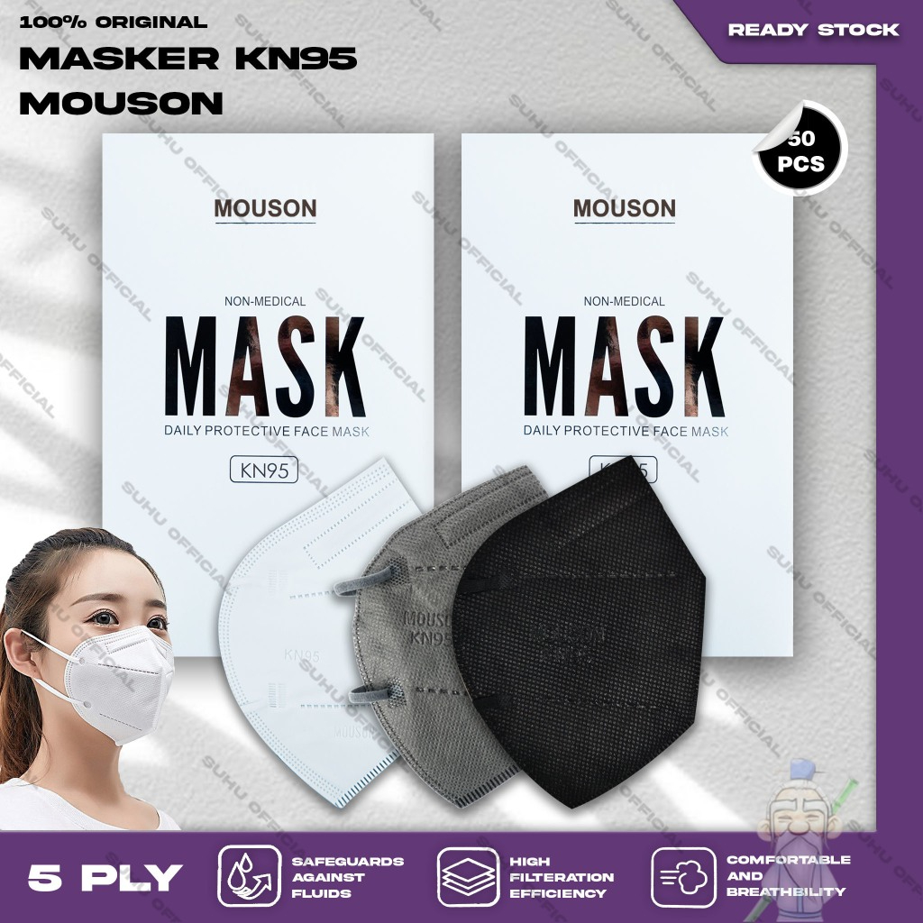 Jual Masker KN95 MOUSON 5Ply isi 50Pcs Putih Hitam Abu Warna KN 95 5