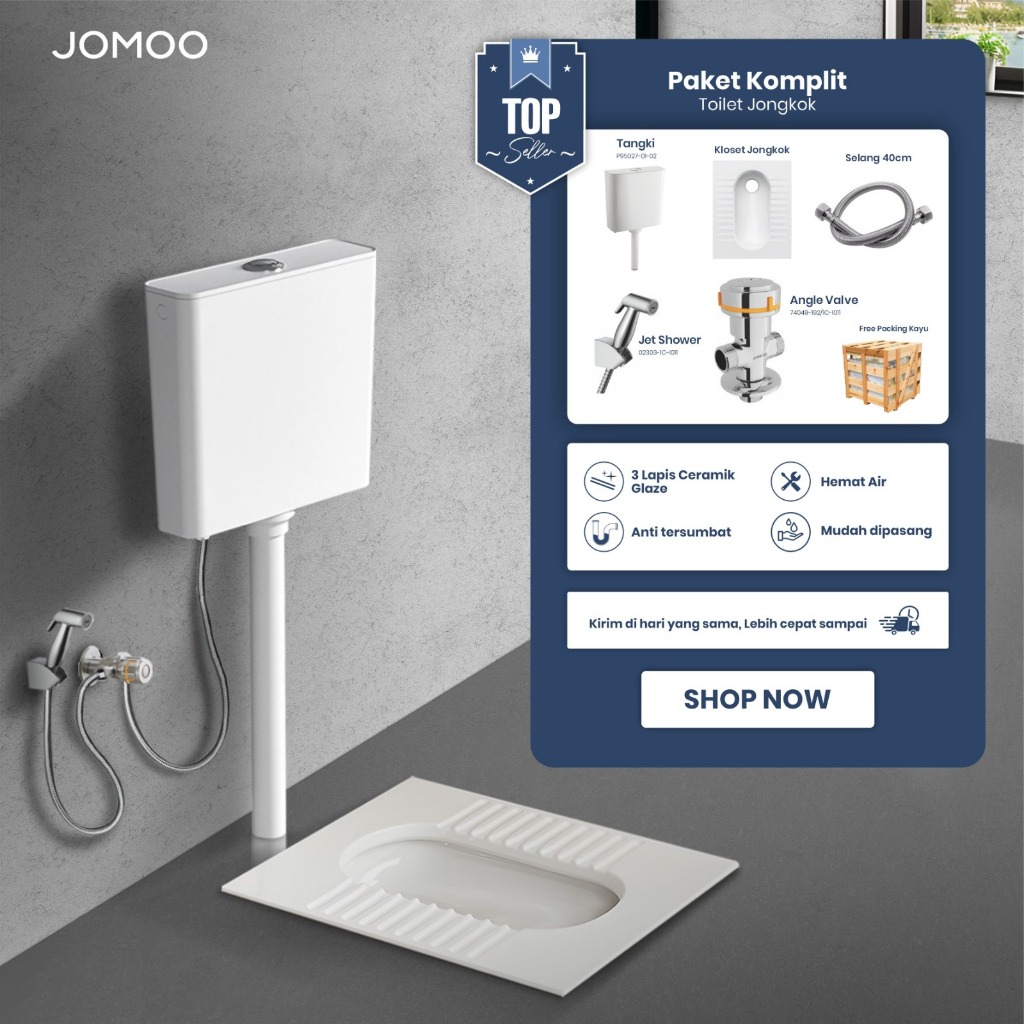 Jomoo Closet Type Non S Kloset Jongkok 1set Water Saving dengan Water Tank WC Jongkok Bahan Keramik Anti Slip Warna Putih Tahan Lama