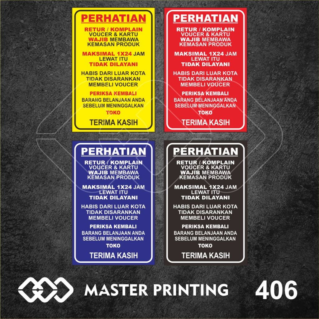 Jual 406 - Stiker Perhatian Retur/Komplain Voucher, Sticker Vinyl ...