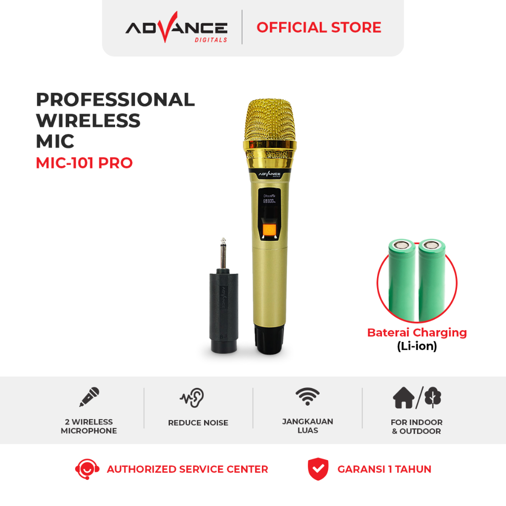 Advance MIC-101 PRO Profesional Microphone Wireless Bisa Dicharger Frekuensi UHF Garansi Resmi 1 Tahun