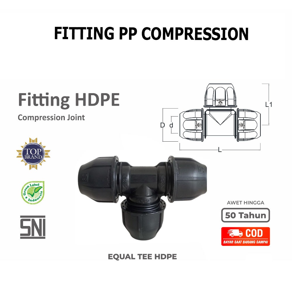 Jual Fitting HDPE Equal Tee Ukuran 63 MM 2
