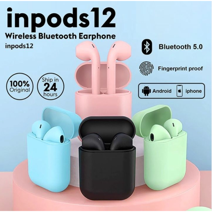 Headset bluetooth i12 INPODS Tws bluetooth INPODS i12 earphone macaron  i12 INPODS bluetooth