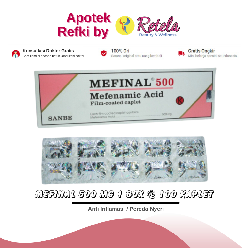 Jual Mefinal 500 Mg 1 Box @ 100 Kaplet / Mefenamic Acid / Anti