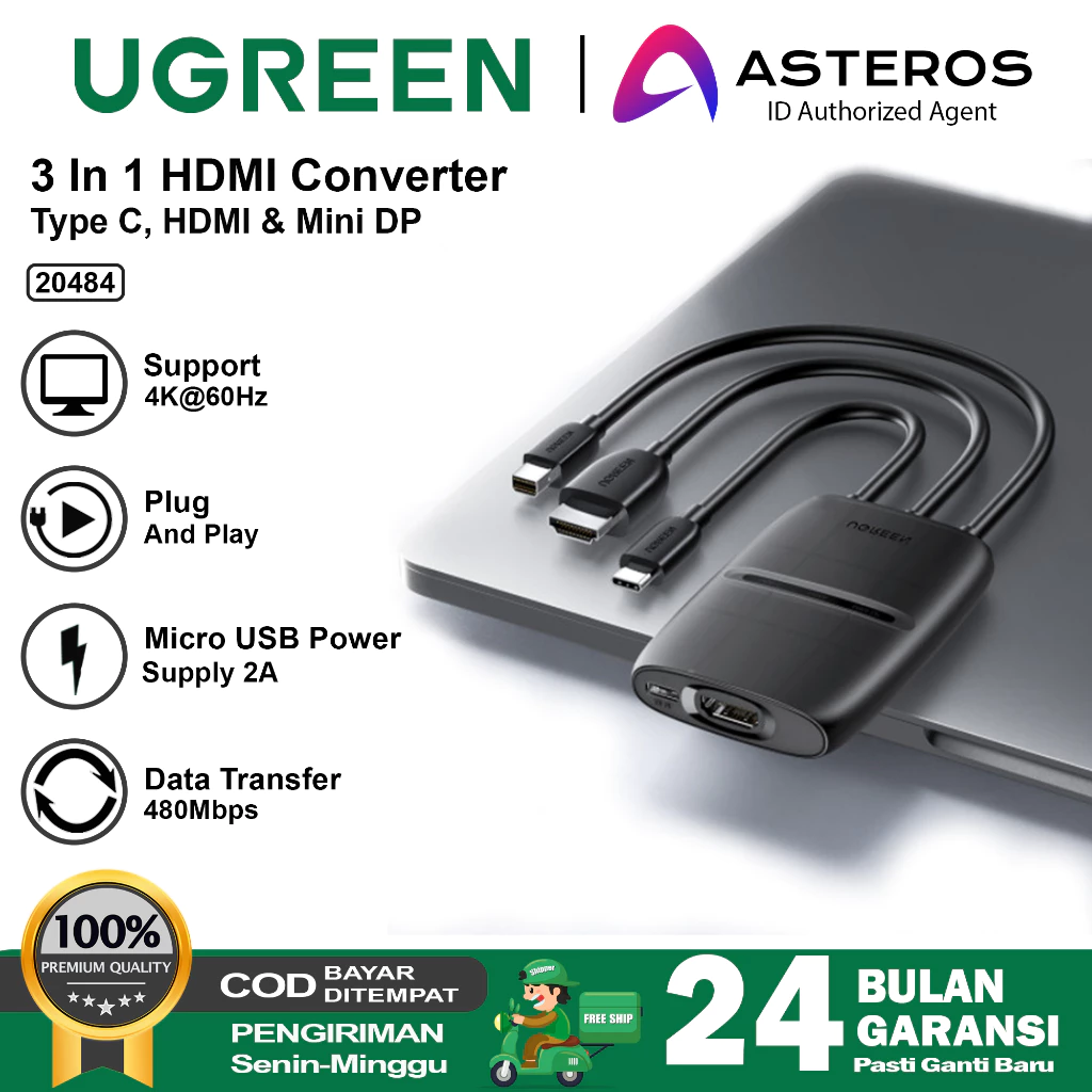 UGREEN HDMI Converter Female To Mini DP Type C VGA Adapter 4K Ultra HD 60Hz 20484