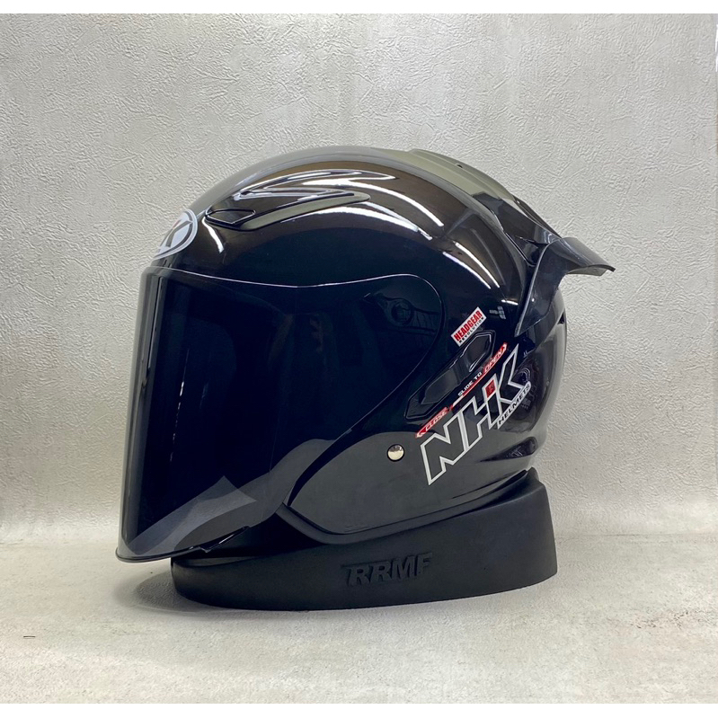 Jual NHK R1 Solid Black Glossy || Helm Half Face Double Visor | Shopee ...