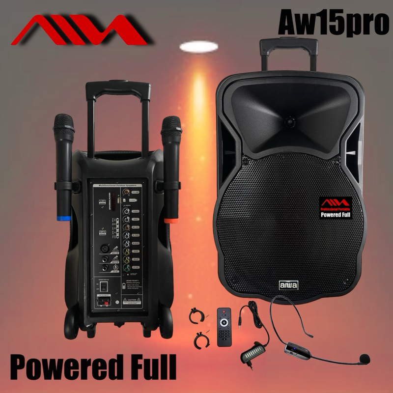 Jual speaker Aktif Portable Aiwa Aw15Pro 15 inch Original 3 mic