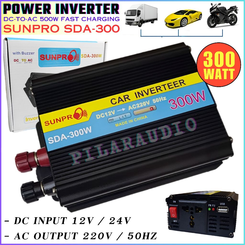 Jual Power Inverter SUNPRO SDA-300W Serbaguna AC To DC 12V-220V/50HZ ...