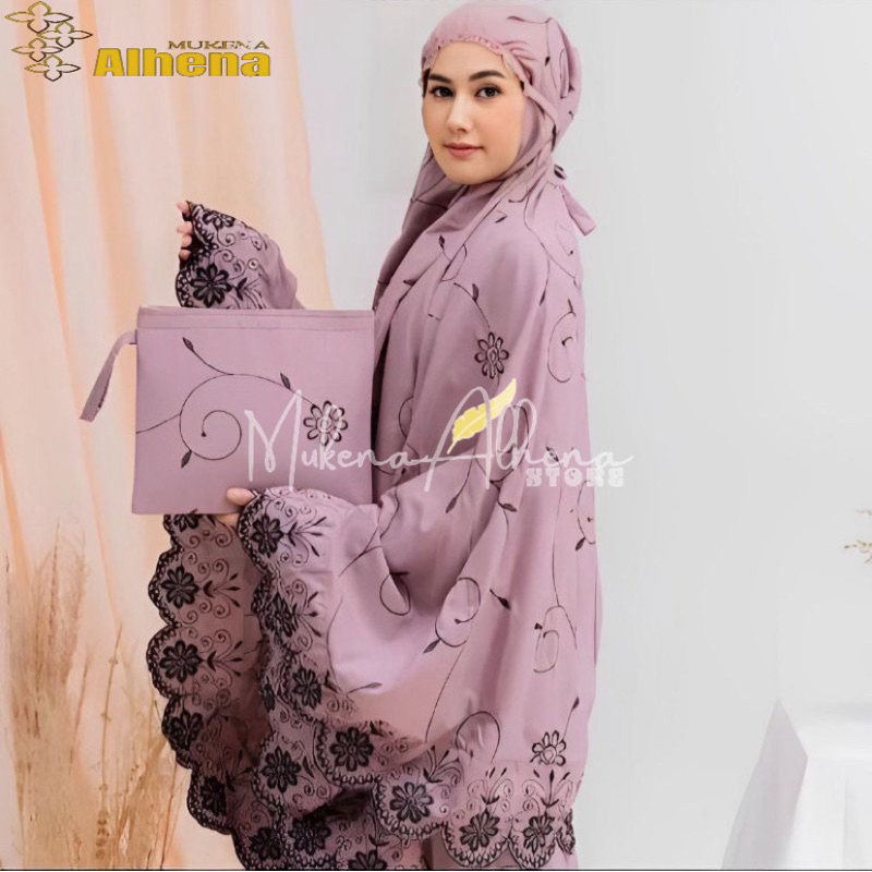 Mukenaalhena - Mukena Dewasa Gracella Full bordir Bunga Teratai Katun Premium Exclusive Mukenah Gracella Full Bordir Free Tas Mewah Cantik