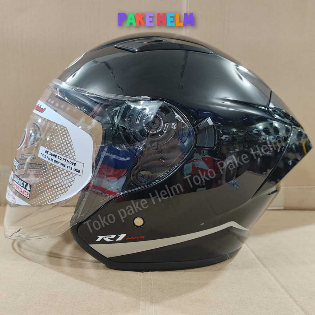 Jual Helm nhk r1 max half face double visor black gloss | Shopee Indonesia