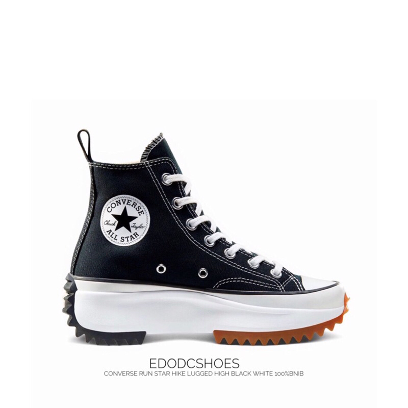 Sepatu Sneakers wanita Converse Run Star Hike Lugged Ox High Black White  Gum original