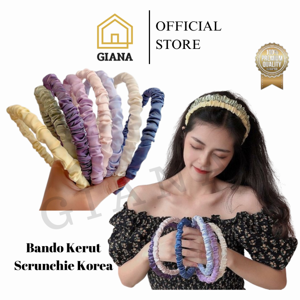 Jual Gia Bando Kerut Scrunchie Korea Bando Kerut Satin Viral Warna Warni Shopee Indonesia 