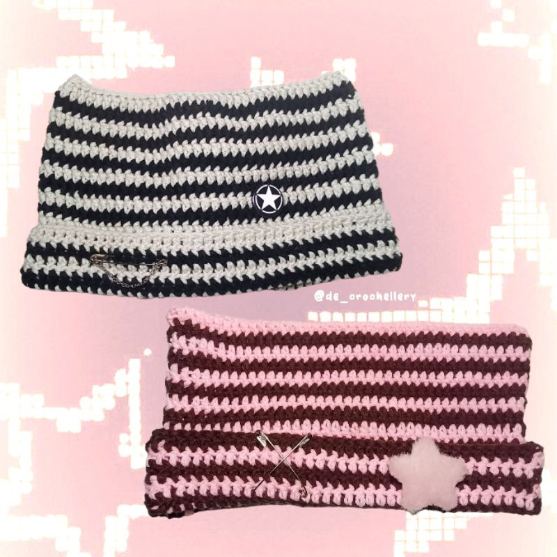 Jual [Dé Crochellery] Striped Crochet Beanie Hat | y2k Star Beanie