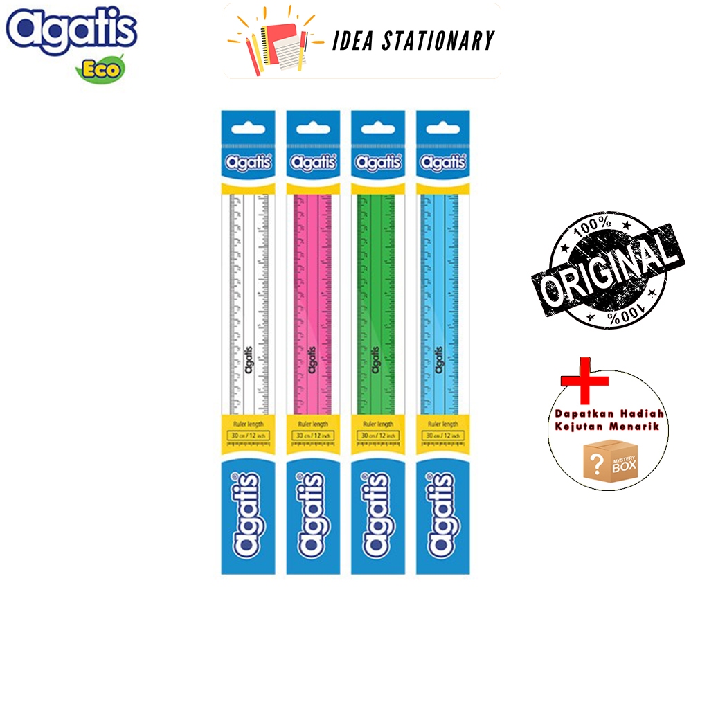 Jual Penggaris Ruler Mika / Plastik Transparan Agatis 30cm Warna Warni ...