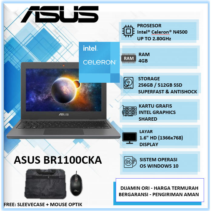 Jual Notebook Asus BR1100CKA Intel n4500 4GB 512GB SSD 11