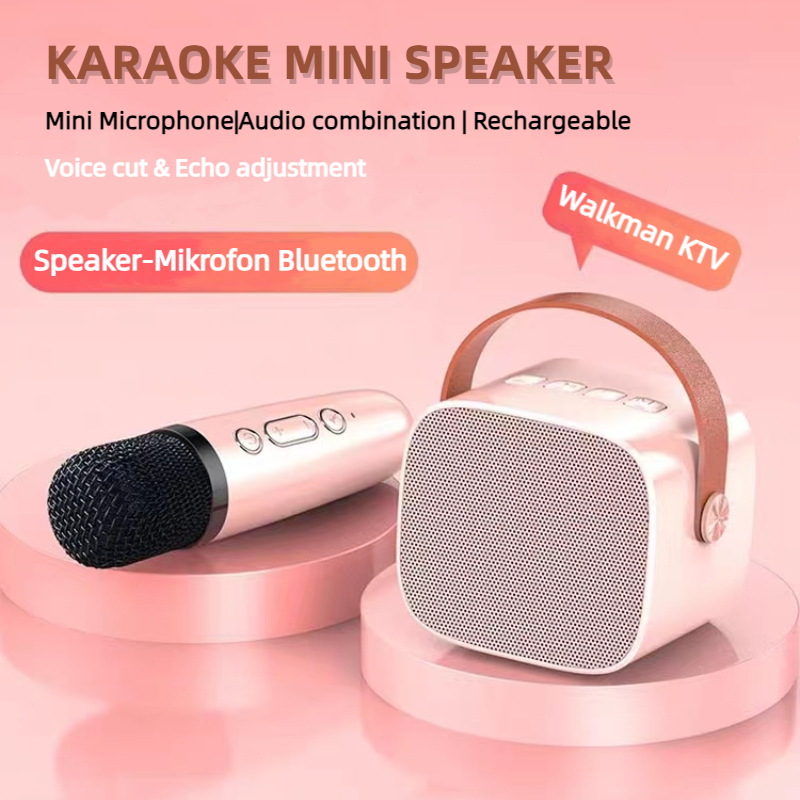 Jual Speaker Microphone Karaoke Set Bluetooth Mini Full bass Portable ...