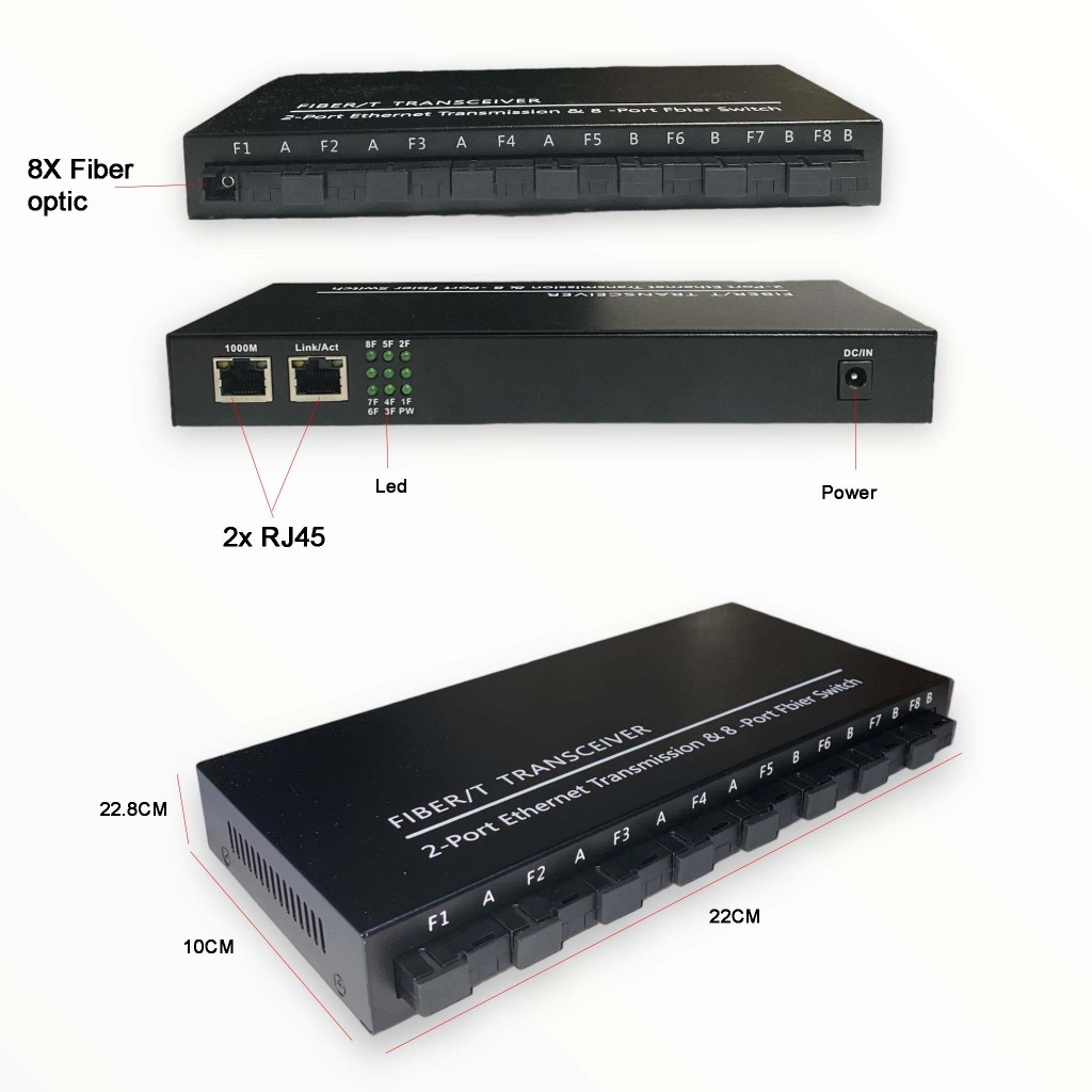 Jual Media Converter 8F2E 8 Port Fiber Optic 2 RJ45 LAN Ethernet ...