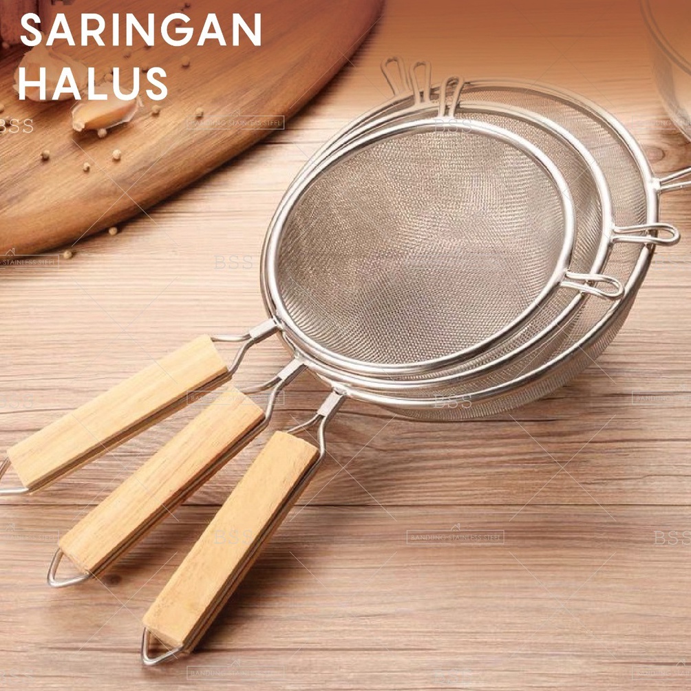 Jual Ready Saringan Stainless Halus 12cm 14cm 16cm Pegangan Kayu Tebal Ayak Tepung Bumbu 4961