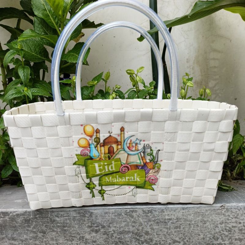 Jual tas anyaman decoupage idul fitri , tas idul fitri, tas hampers