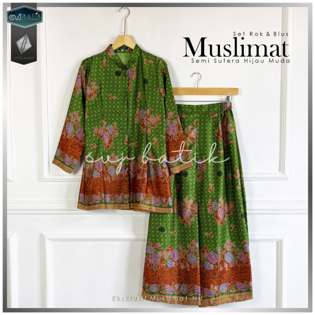 Jual SETELAN ROK & BLUS MUSLIMAT NU 2024 GAMIS BATIK HIJAU PENGAOSAN ...