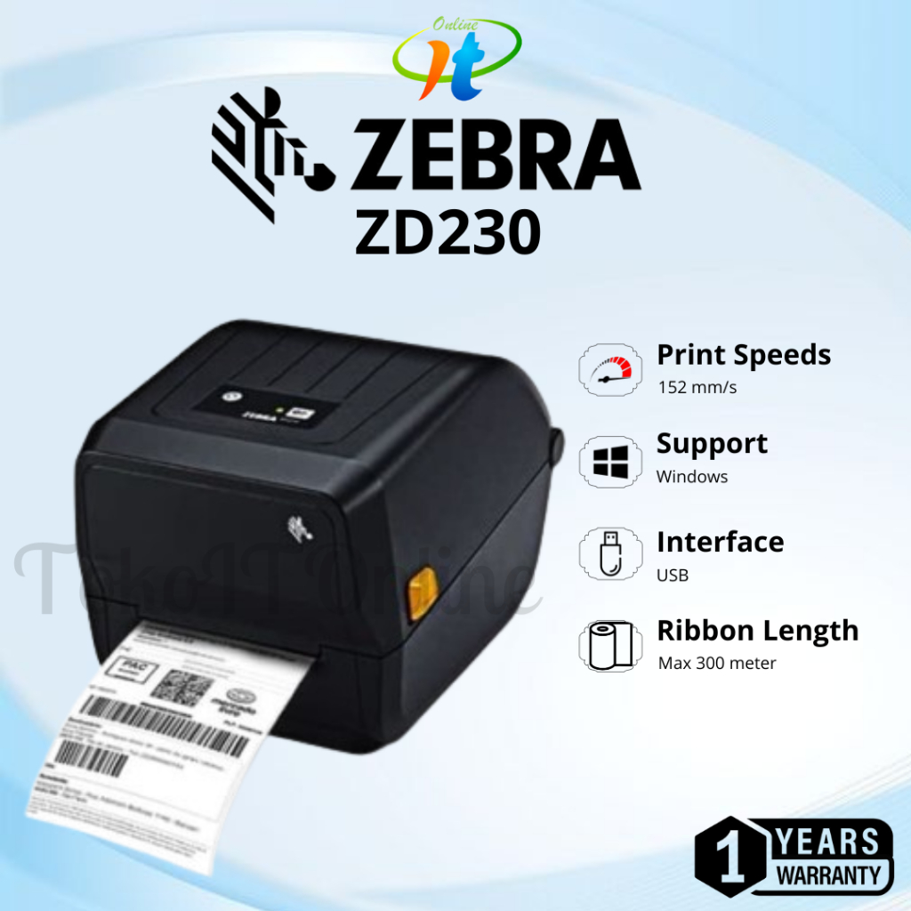 Jual Printer Label Barcode ZEBRA ZD-230 100mm ZD230 A6 USB ZD 230 Cetak