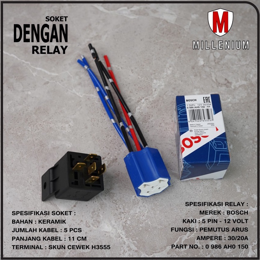 Jual KODE M22V SOKET RELAY KERAMIK 5 KABEL DENGAN RELAY BOSCH MX 5 PIN