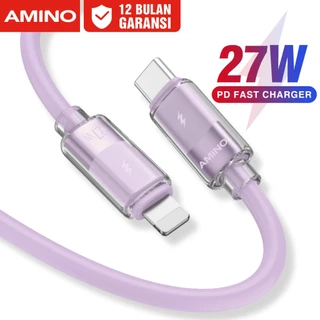 AMINO PD 27W Silicone TYPE C To Lighting Kabel Data 1M Fast Charger Super Charging C TO L untuk Iphone 11 XR 14 Pro Max 13 Pro Max 12 Pro Max 11 Pro Max XS Max