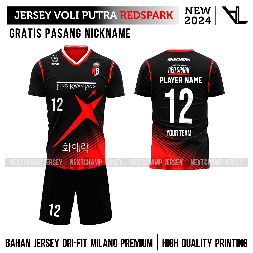 Jual Jersey Voli Putra Redspark Hitam Berlengan Premium Gratis