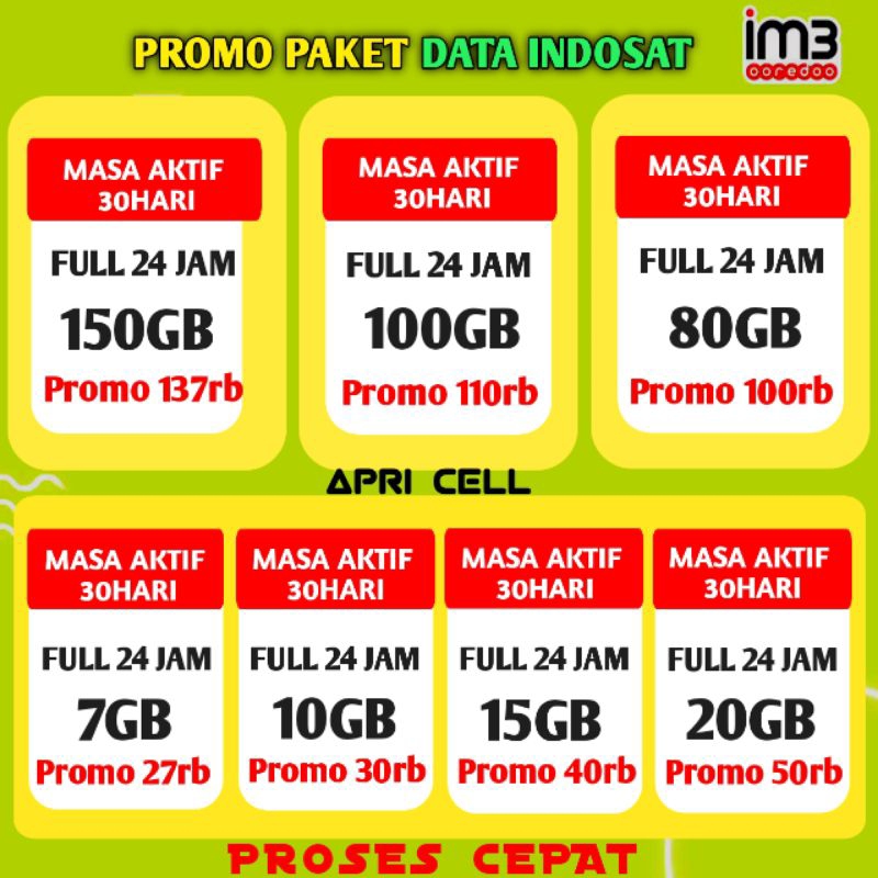 Jual SUPER PROMO!! FULL 24 JAM 100GB|50GB|35GB|28GB|20GB KUOTA INDOSAT ...