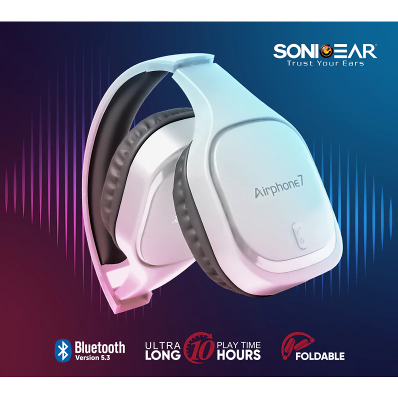 Headset Bluetooth Headphone Wireless SonicGear AirPhone 7 with Mic | Up to 10 Hours PlayTime Bundle Fannel Drawstring Pouch Bag