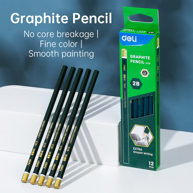 Jual Deli Graphite Pencil / Pensil Kayu 2B Isi 12 Nyaman Digenggam EC29 ...