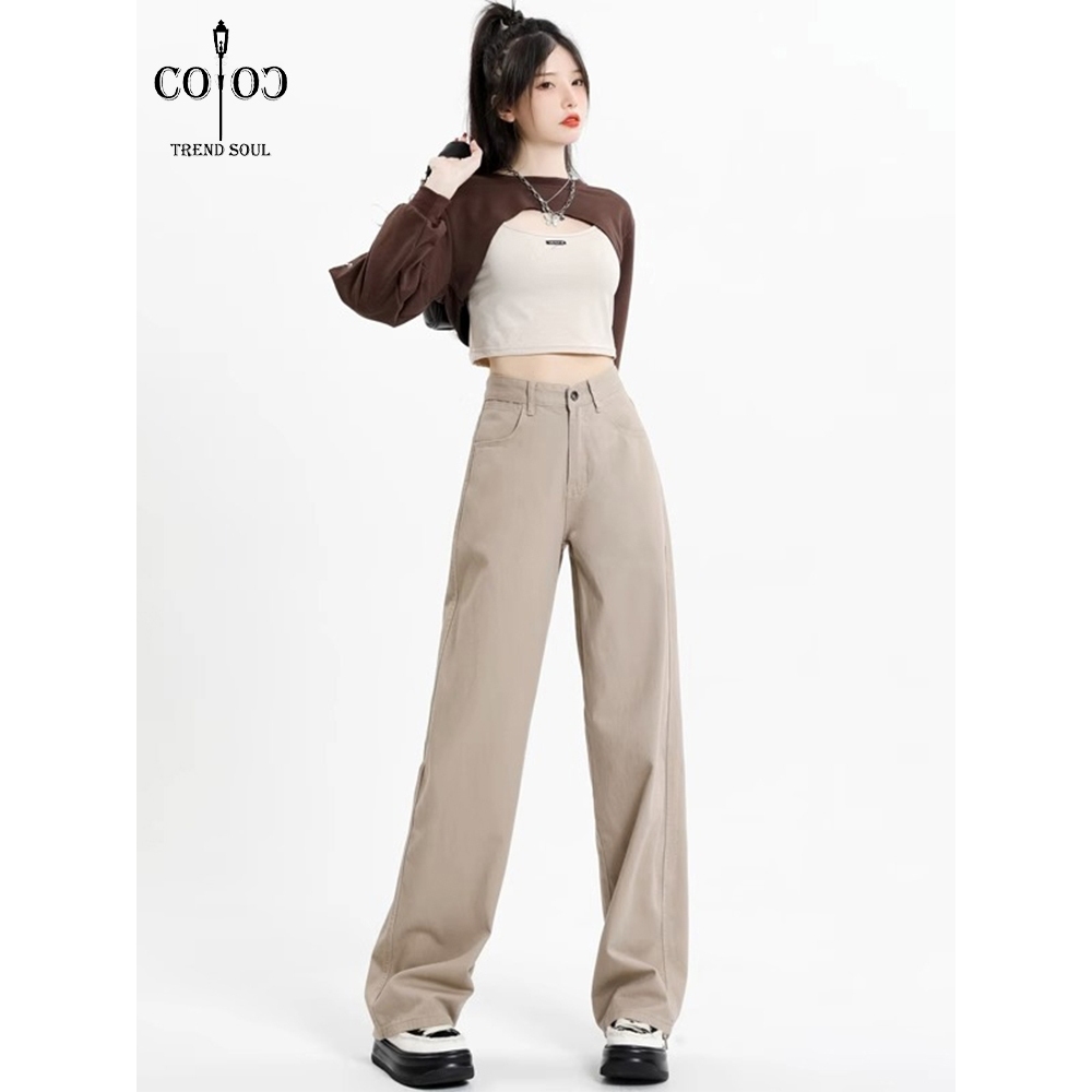 Jual Coco Trend Soul Jeans High Waist Khaki Kulot Celana Jeans Panjang Wanita Terbaru