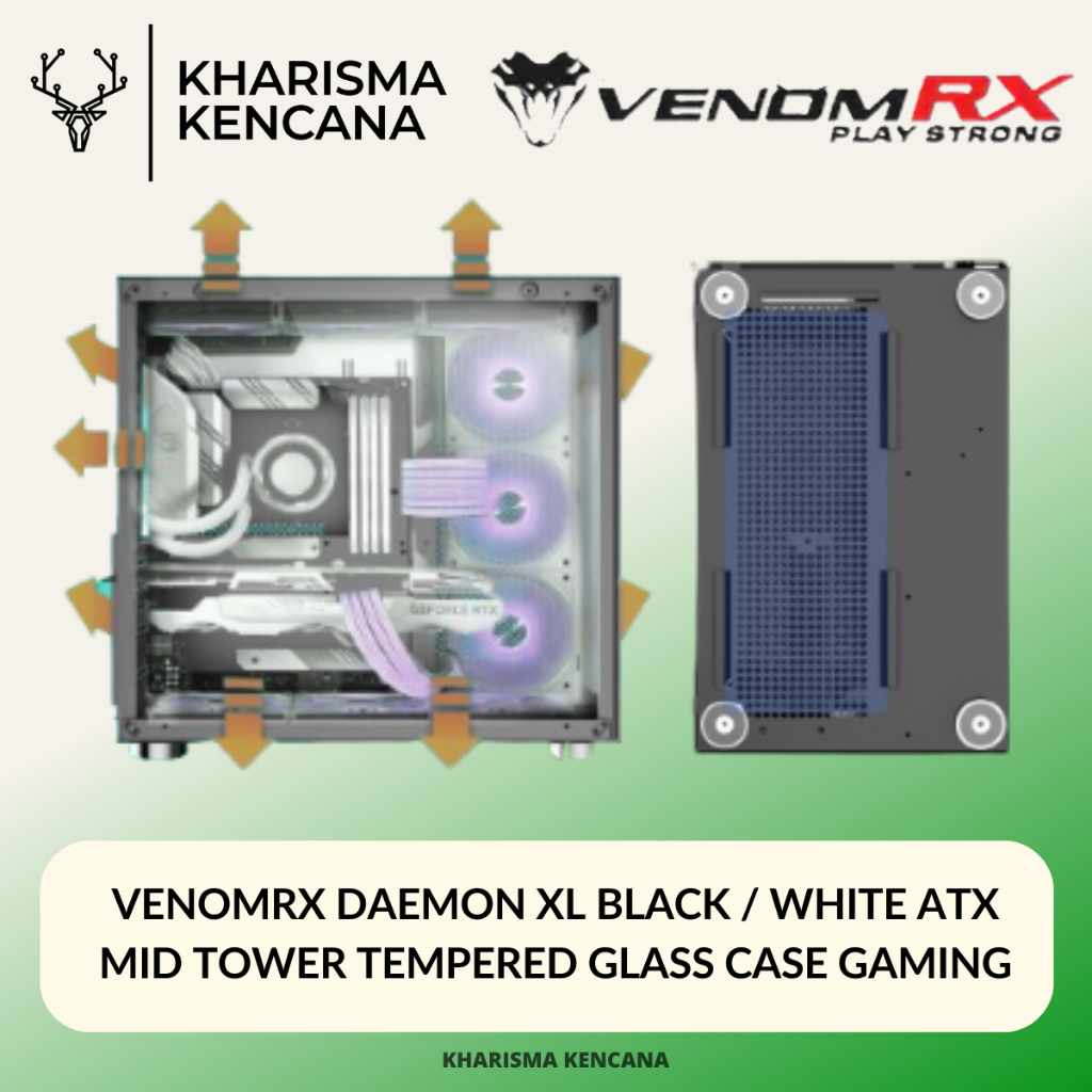 Jual VENOMRX DAEMON XL BLACK / WHITE ATX MID TOWER TEMPERED GLASS CASE ...